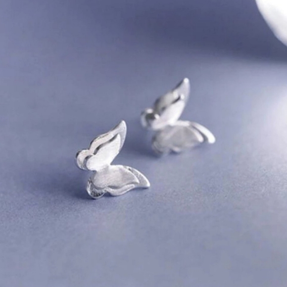 Cute Silver Butterfly Studs - Picture 2 of 4